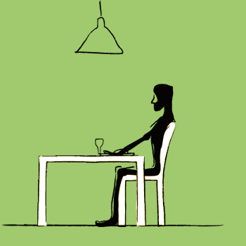 Anorexic person having a meal alone with green background